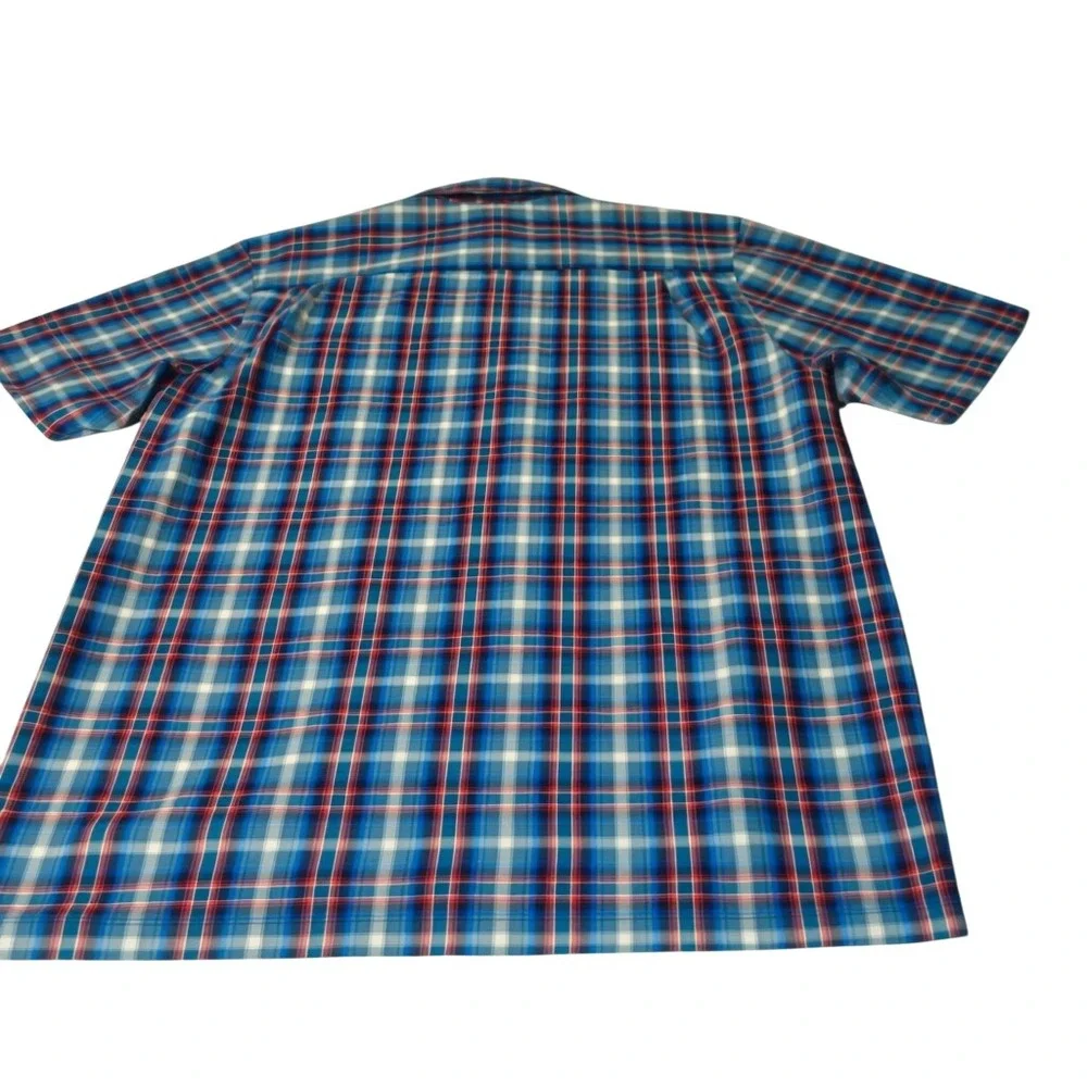 The North Face Nylon Button Shirt Mens L Blue‎ Red Plaid S/S Performance Hiking